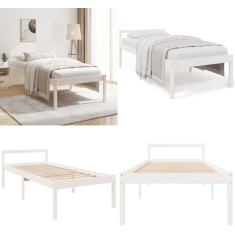 Cama senior individual pequeña sin colchón blanco 75x190 cm - Cama de madera - Cama individual