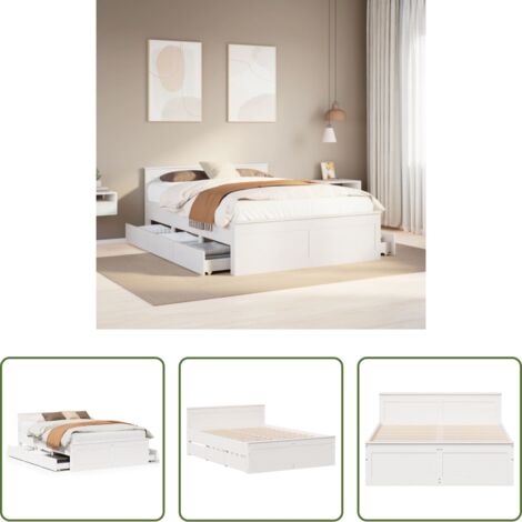 Cama sin colchón -  Cama con cabecero sin colchón madera maciza blanca 150x200 cm