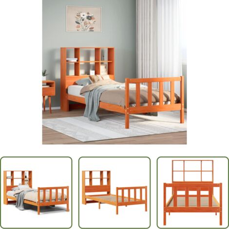 Cama sin colchón -  Cama con estantería sin colchón madera maciza marrón 100x200 cm