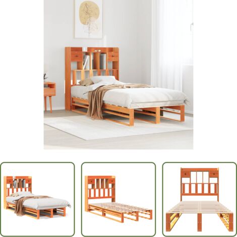 Cama sin colchón -  Cama con estantería sin colchón madera maciza marrón 100x200 cm