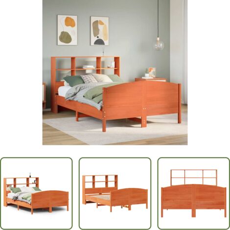 Cama sin colchón -  Cama con estantería sin colchón madera maciza marrón 140x200 cm