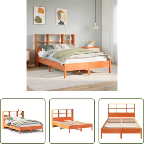 Cama sin colchón -  Cama con estantería sin colchón madera maciza marrón 140x200 cm