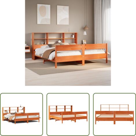 Cama sin colchón -  Cama con estantería sin colchón madera maciza marrón 180x200cm
