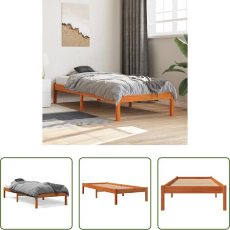 Cama sin colchón - Cama sin colchón madera maciza de pino marrón cera 100x200 cm