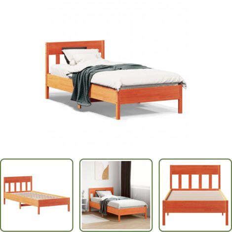 Cama sin colchón -  Cama sin colchón madera maciza de pino marrón cera 100x200 cm
