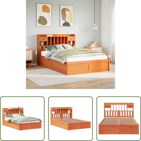 Cama sin colchón -  Cama sin colchón madera maciza de pino marrón cera 160x200 cm