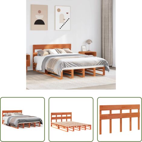 Cama sin colchón -  Cama sin colchón madera maciza pino marrón cera 150x200 cm