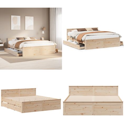 Cama sin colchón con cabecero madera maciza de pino 180x200 cm - Cama de madera - Cabecero de cama