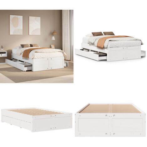 Cama sin colchón con cajones madera de pino blanco 135x190 cm - Cajones de madera - Cama de pino