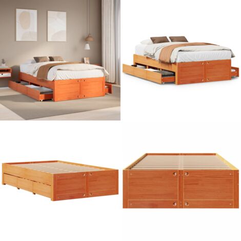 Cama sin colchón con cajones madera de pino marrón 120x200 cm - Cama de madera - Cajones