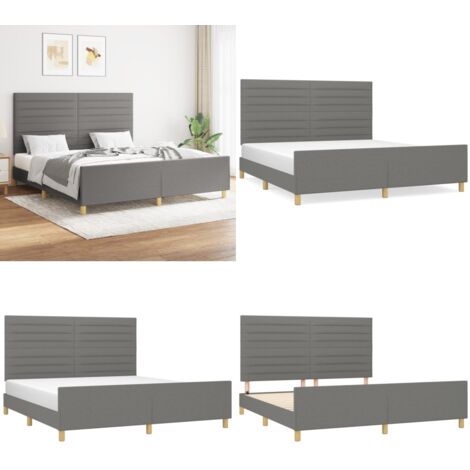 Cama sin colchón de tela gris oscuro 160x200 cm - Cabecero de cama - Cama de tela