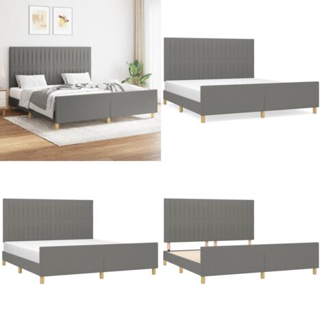 Cama sin colchón de tela gris oscuro 160x200 cm - Cabecero de cama - Cama de tela