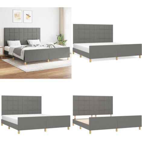 Cama sin colchón de tela gris oscuro 160x200 cm - Cabecero de cama - Cama de tela