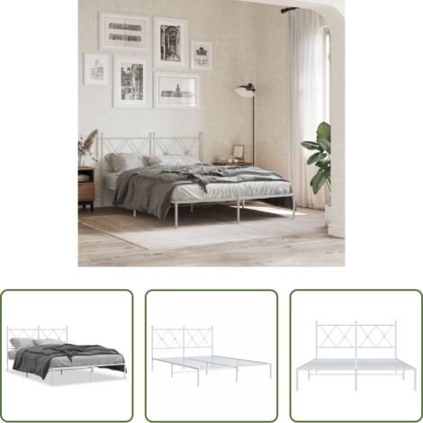 Cama sin colchón -  Estructura cama sin colchón con cabecero metal blanco 140x200cm