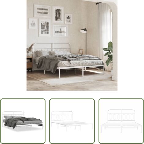 Cama sin colchón -  Estructura cama sin colchón con cabecero metal blanco 150x200cm