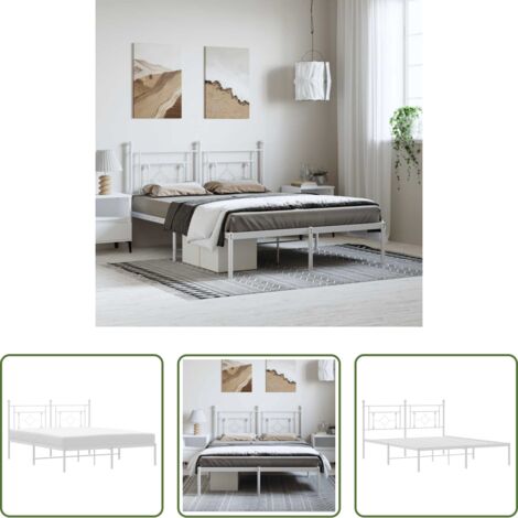 Cama sin colchón -  Estructura cama sin colchón con cabecero metal blanco 150x200cm