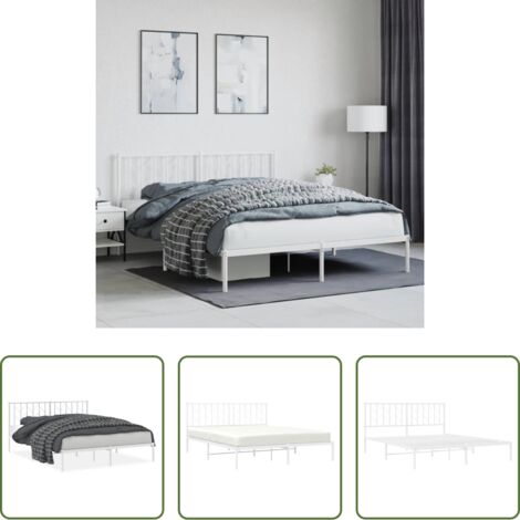 Cama sin colchón -  Estructura cama sin colchón con cabecero metal blanco 160x200cm