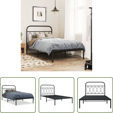 Cama sin colchón - Estructura cama sin colchón con cabecero metal negro 100x190 cm