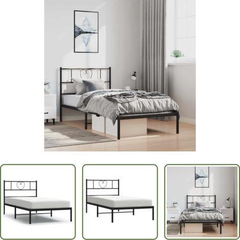 Cama sin colchón - Estructura cama sin colchón con cabecero metal negro 100x190 cm