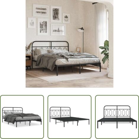 Cama sin colchón -  Estructura cama sin colchón con cabecero metal negro 150x200 cm