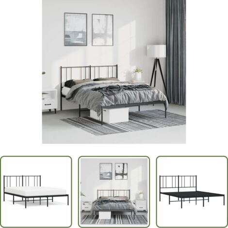 Cama sin colchón -  Estructura cama sin colchón con cabecero metal negro 150x200 cm
