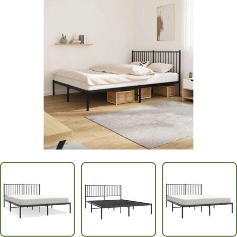 Cama sin colchón -  Estructura cama sin colchón con cabecero metal negro 160x200 cm