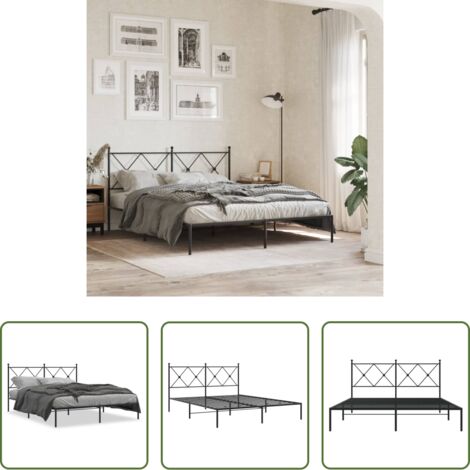 Cama sin colchón -  Estructura cama sin colchón con cabecero metal negro 160x200 cm