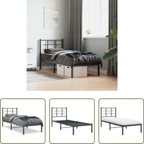 Cama sin colchón -  Estructura cama sin colchón con cabecero metal negro 75x190 cm
