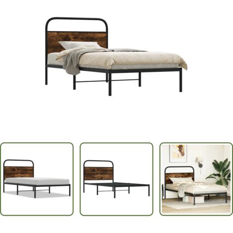 Cama sin colchón -  Estructura de cama sin colchón 100x190 cm madera roble ahumado