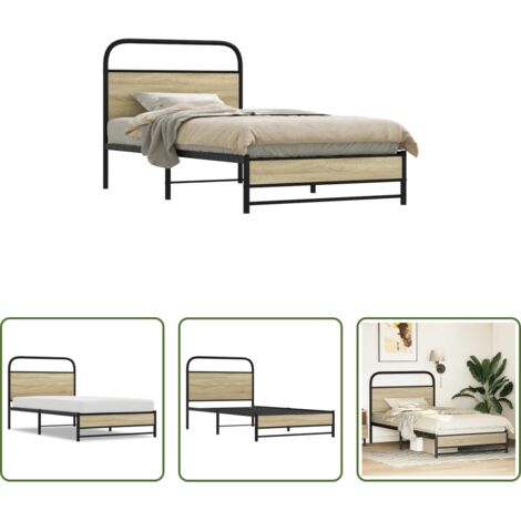 Cama sin colchón -  Estructura de cama sin colchón 100x190 cm madera roble Sonoma