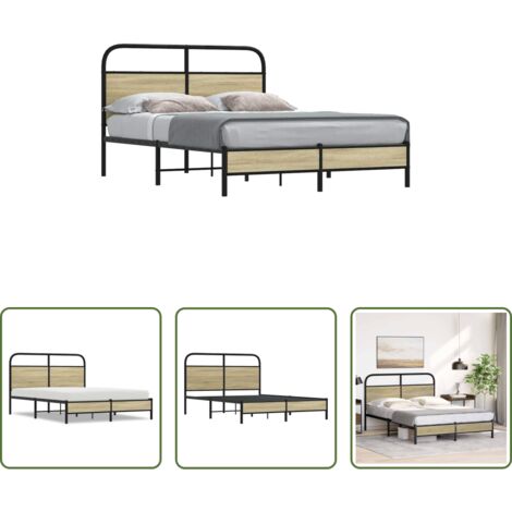 Cama sin colchón -  Estructura de cama sin colchón 135x190 cm madera roble Sonoma