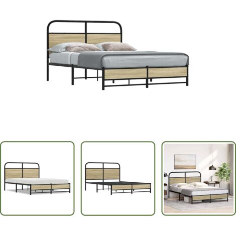Cama sin colchón -  Estructura de cama sin colchón 140x190 cm madera roble Sonoma