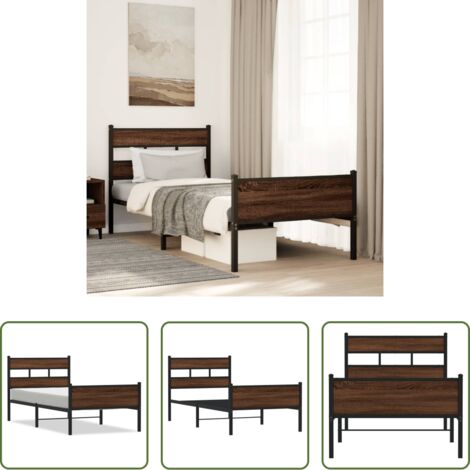 Cama sin colchón -  Estructura de cama sin colchón madera marrón roble 100x190 cm