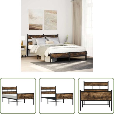 Cama sin colchón - Estructura de cama sin colchón madera roble ahumado 100x200 cm