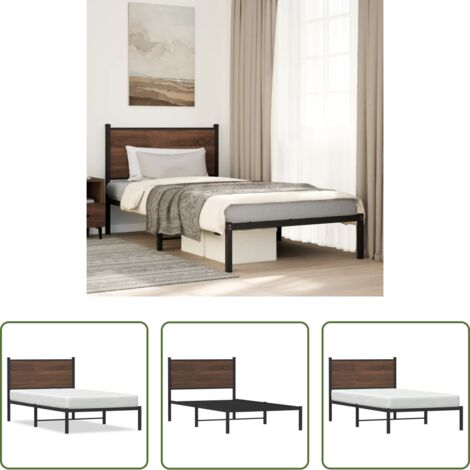 Cama sin colchón -  Estructura de cama sin colchón metal marrón roble 100x190 cm