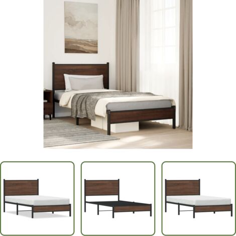 Cama sin colchón - Estructura de cama sin colchón metal marrón roble 100x190 cm