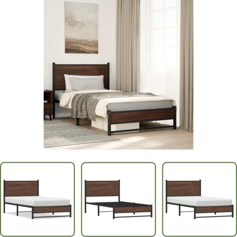 Cama sin colchón - Estructura de cama sin colchón metal marrón roble 100x200 cm
