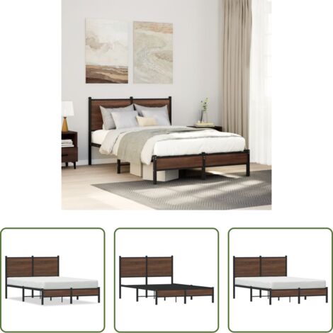 Cama sin colchón -  Estructura de cama sin colchón metal marrón roble 120x190 cm