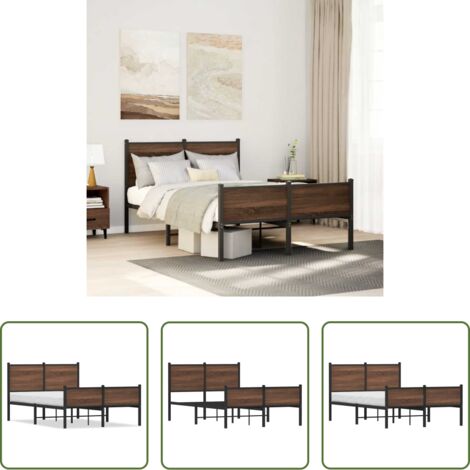 Cama sin colchón -  Estructura de cama sin colchón metal marrón roble 120x190 cm