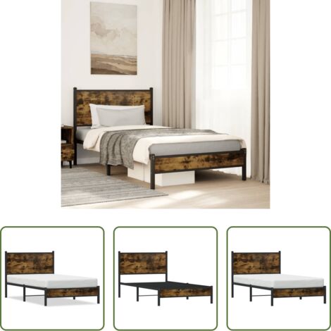 Cama sin colchón - Estructura de cama sin colchón metal roble ahumado 100x190 cm