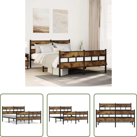 Cama sin colchón -  Estructura de cama sin colchón metal roble ahumado 135x190 cm