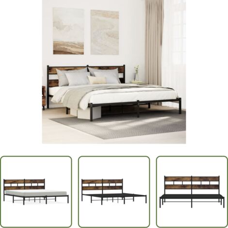 Cama sin colchón -  Estructura de cama sin colchón metal roble ahumado 193x203 cm