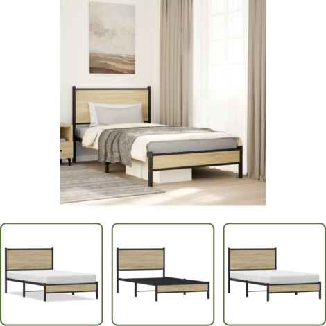 Cama sin colchón - Estructura de cama sin colchón metal roble Sonoma 100x200 cm