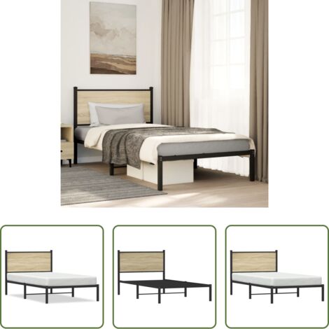 Cama sin colchón - Estructura de cama sin colchón metal roble Sonoma 100x200 cm
