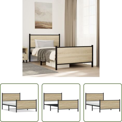 Cama sin colchón - Estructura de cama sin colchón metal roble Sonoma 100x200 cm