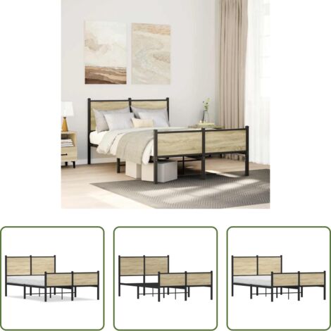 Cama sin colchón -  Estructura de cama sin colchón metal roble Sonoma 120x190 cm