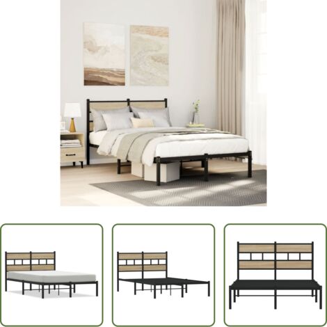 Cama sin colchón -  Estructura de cama sin colchón metal roble Sonoma 120x190 cm