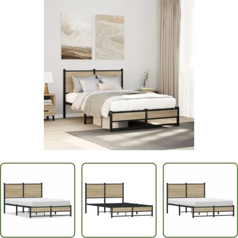 Cama sin colchón -  Estructura de cama sin colchón metal roble Sonoma 120x200 cm