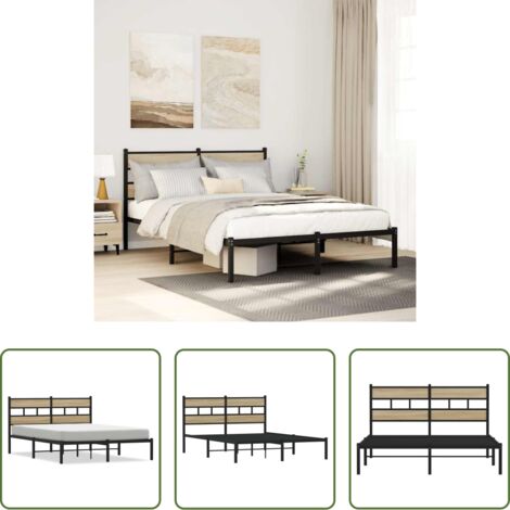 Cama sin colchón -  Estructura de cama sin colchón metal roble Sonoma 140x190 cm