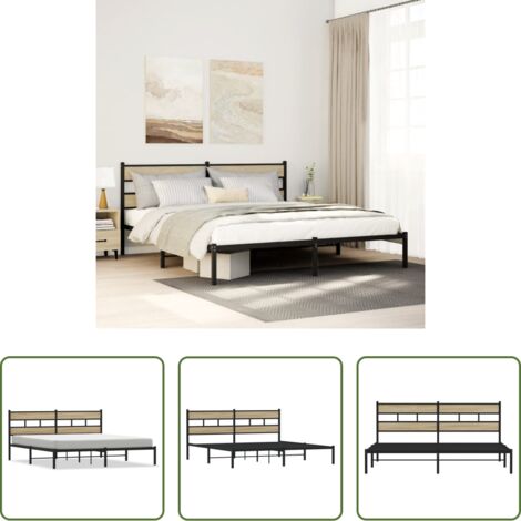 Cama sin colchón -  Estructura de cama sin colchón metal roble Sonoma 193x203 cm